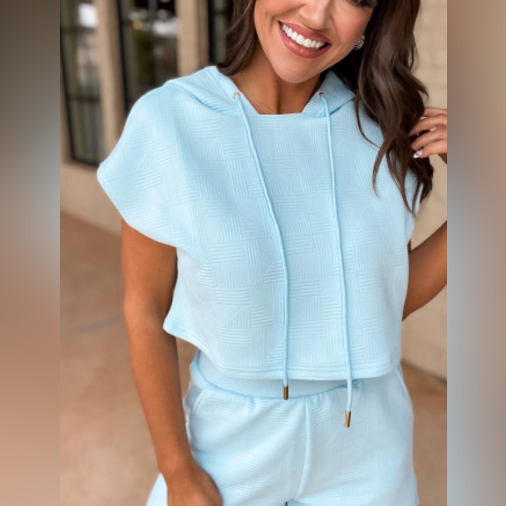 Light Blue Women's Shorts and crop hoodie matching set